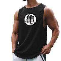 Japoniško anime vėžlio rašto vyriški sportiniai drabužiai, fitneso liemenė, greitai džiūstanti, kultūrizmo marškinėliai be rankovių raumenims 5XL black