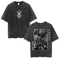 Japoniški Anime Berserk Guts Vintažiniai skalbti marškinėliai Griffith Kardininkas Gatsu Aukojimas Zodd Marškinėliai Unisex Medvilniniai Laisvalaikio Marškinėliai M black