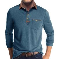 Vyriški ilgomis rankovėmis polo marškinėliai, laisvalaikio, slim fit, su Henley apykakle ir kišene, iš išmanaus mišinio, viršutiniai drabužiai XL mėlyna