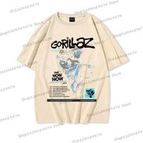 Medvilniniai marškinėliai Gorillaz Rokas Gatvės drabužiai Panko įgulos kaklas Haradžiuku Vyriški drabužiai Virtualus vaidmuo Gorillaz Unisex mados marškinėliai S beige