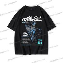 Medvilniniai marškinėliai Gorillaz Rokas Gatvės drabužiai Panko įgulos kaklas Haradžiuku Vyriški drabužiai Virtualus vaidmuo Gorillaz Unisex mados marškinėliai M black