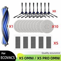 Tinka Ecovacs Debot X5 OMNI / X5 PRO OMNI / X5 PRO dulkių siurblio dalys: Pagrindinis volelis, Šoninis šepetėlis, Dulkių maišelis, Filtras, Mopas, Priedai