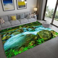 Natūralaus kraštovaizdžio 3D kilimas svetainei Žalias miškas Krioklio kraštovaizdis Kilimas miegamajam Neslystantis kilimas vonios kambariui Didelis 40x60cm gray