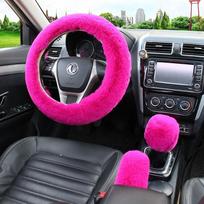 3 vnt. rinkinys Automobilio vairo užvalkalas Pavarų svirties rankenos Rankinio stabdžio rankenos apsauga Dirbtinio pliušo Šiltas Automobilio vairo apdaila Vyrams Moterims pink