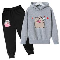 Mielas Nutella Katės Animacinis Spaudinys Su Gobtuvu Vaikų Drabužiai Juokingas Džemperis Mergaitėms/Berniukams Harajuku Kawaii Žiemos Vaikų Drabužiai 120 gray
