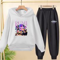 KPop Demono Medžiotojai rožinis Vaikų gobtuvukai+Kelnės kostiumas Mažylis 3-12 Metų Paltai juodi Drabužiai Berniukai Mergaitės Gobtuvas Sportiniai marškinėliai 120cm white