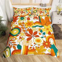 Retro 70S Hippie Style Duvet Cover Queen Microfiber Psychedelic Mushroom Bedding Collection Room Decor Gifts Rainbow Floral Quilt Cover EU single(135x200cm) yellow