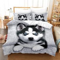 Lovely Husky Duvet Cover Set 3d Puppy Dog Husky Bedding Set Cute Dog Quilt Cover Twin Single Queen King Size Fashion Modern Gift EU Single(135*200cm)3pcs gray