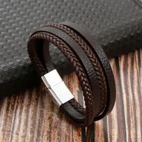 Klasikinė vyriška odinė apyrankė Naujo stiliaus rankų darbo daugiasluoksnė kombinuota aksesuaras Madingi vyriški papuošalai Didmeninė prekyba Dropshipping 21cm gray