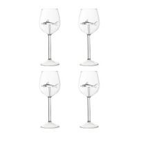 Ryklių vyno taurių rinkinys Rankų darbo švino neturintis stiklinis taurė Naujoviškas ryklių vyno puodelis Juokinga dovana vyno mėgėjams ir ryklių entuziastams 4pcs white