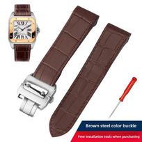 20 23mm Aukštos kokybės odinė laikrodžio apyrankė Cartier Santos karvės odos dirželis Santos 100 vyrams moterims sulankstoma sagtelė Apyrankės priedai 20mm black