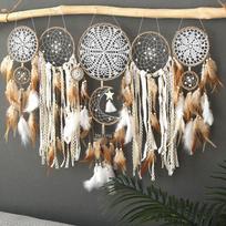 Indiškas svajonių gaudyklės vėjo varpelis: Rankų darbo plunksnos pakabukas, vidaus kutų sienos dekoracija, vestuvių dekoracija Set of 5 products without wooden stick kupranugaris