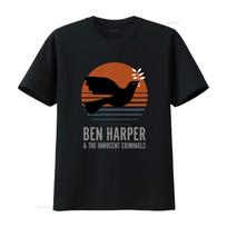 Vintažinio stiliaus Ben Harper the Innocent Criminals marškinėliai su paukščio ir saulės dizainu vintažiniai skalbti šiek tiek stilingi vyriška mada S black