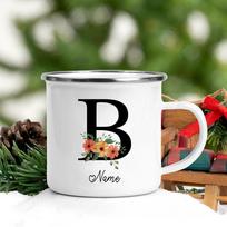 Personalizuotas emalinis puodelis su vardu, individualus gėlių raidės raidyno puodelis, su rankena stovyklavimui, kavos, arbatos, pieno puodeliai, šventinės gimtadienio dovanos 8CM white