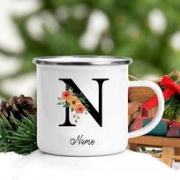 Personalizuotas emalinis puodelis su vardu, individualus gėlių raidės raidyno puodelis, su rankena stovyklavimui, kavos, arbatos, pieno puodeliai, šventinės gimtadienio dovanos 8CM gray