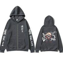 Anime My Hero Academia Bakugou Katsuki Zipper Hoodie Men Women Casual Cosplay Zip Up Jacket Male Manga Funny Sweatshirt 3XL gray