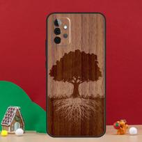 Medžio gėlės bambuko medinis dėklas Samsung Galaxy A36 A56 A06 A13 A53 A32 A12 A22 A52 A35 A17 A16 A55 A15 A54 A34 A14 Samsung A73 5G brown