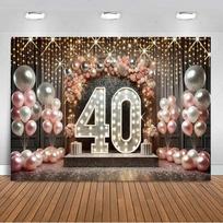 Rožinio aukso balionai Blizgantis fonas Vėliavėlė 40-ojo gimtadienio vakarėlio dekoracijos Kibirkščiuojantis fotografijos fonas Reikmenys Suaugusiųjų dovanos 90x60 CM