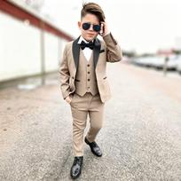 Gėlininkų kostiumai Madingi Formalūs Vestuviniai Smokingai 3 dalių Vienspalviai Elegantiški Prašmatnūs Šalio formos atlapai Vienas sagos Siauri Vaikų Drabužiai 140 migdolas