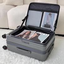 Expandable 20-Inch Multi-Functional Leather Carry-On Trolley Case with Side Opening 22-inch white