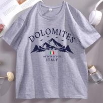 Dolomitai Italija Marškinėliai Laisvi Medvilniniai Trumpomis Rankovėmis Apvalia Kaklo Marškinėliai Italijos Kalnai T-shirt Laisvi Kasdieniai Marškinėliai XL gray