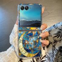 Kūrybiškas telefono dėklas su mėnulio raštu Motorola Razr 60 Ultra Razr 50 40 Ultra 60 50 40, skaidrus, atsparus smūgiams, kietas PC, sulankstomas dangtelis Motorola Razr 60 blue