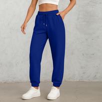 Womens High Waist Jogger Sweatpants with Elastic Drawstring Waistband and Pockets for Casual Lounge Workout Wear L tamsiai mėlyna spalva