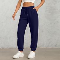 Womens High Waist Jogger Sweatpants with Elastic Drawstring Waistband and Pockets for Casual Lounge Workout Wear L tamsiai mėlyna