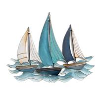 Wooden Sailboat Wall Decoration Nautical Sailing Ship Wall Art Coastal Theme Wall Hanging Ornament for Home Bathroom Living Room Bedroom mėlyna