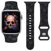 Lazeriu graviruotas kaukolės silikoninis laikrodžio dirželis su drugelio sagtimi Apple iWatch laikrodžiui - Vienspalvis, Helovino dizainas 38/40/41/42mm juoda