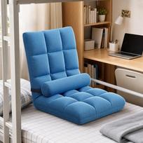 Reguliuojama sulankstoma grindų kėdė-miegamoji sofa su atrama nugarai, paminkštinta, pagaminta iš minkšto flanelio mėlyna