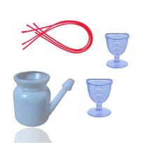 LRK Jal Neti Pot Lota 500ml and 2 Eye Wash Cup and 3 Rubber Sutra neti combo pack with user manual gray