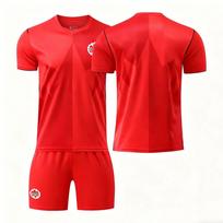 Men Women Soccer Uniform Set Short Sleeve Jersey Shorts and Socks Football Kit Lightweight Breathable Sportswear for Training Match L red
