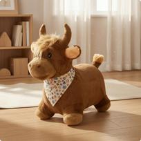 Minkšta sūpynė-šokinėklė vaikiško dydžio šokinėjantis gyvūnas žaislas su tekstiline danga vaikams Geltonas Tigras Little Bull brown