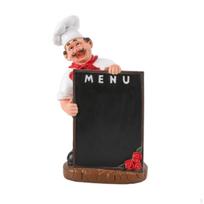 Šefo statulėlė su meniu lentele Stalo figūrėlė Kreidinė lenta Medžio tekstūros ornamentas skirtas Chef Blackboard B white