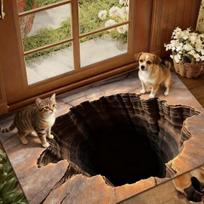 3D Skylės Kilimas Realistiškas Dugno Neturintis Duobės Grindų Kilimėlis Juokingas Optinės Iliuzijos Kilimėlis su Neslystančiu Pagrindu Įėjimui Svetainei 40X60CM brown