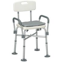 Aluminium Shower Chair with Backs and Arms, Height Adjustable Shower Seat with Removable Padded Cushion, Bath Stool for Seniors, Disabled, Pregnant 53.5 x 52 x 90 cm