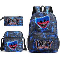 Poppy Playtime Trys dalys Mokyklinė kuprinė Animacinis spaudinys Drobė Dvigubo peties Studento krepšys Three-piece set blue