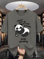 Animal Graphic T Shirt For Unisex Sleeping Panda Funny Slogan Crew Neck Tee Lazy Mood Cartoon Print Casual Daily Outfit Tops 4XL black