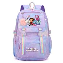 Cute Cartoon Abby Dollhouse School Backpack Girls Nylon Daypack With Laptop Sleeve Zippered Backpack white