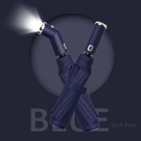 Skėtis su LED žibintuvėliu, visiškai automatinis, dvigubos paskirties (nuo saulės ir lietaus), sulankstomas, didelis dydis, tinkamas vyrams ir moterims studentams Led Flashlight 10-Rib Automatic - Deep Blue mėlyna
