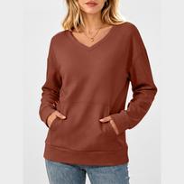 Women's Casual V-Neck Long Sleeve Pullover Sweatshirt with Pockets XL ruda