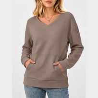 Women's Casual V-Neck Long Sleeve Pullover Sweatshirt with Pockets XL chaki