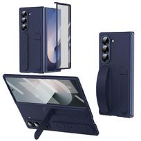 Originalus dėklas telefonui Samsung Galaxy Z Fold 7 6 Silikoninis dėklas Apsauginis dangtelis su stovu Z Fold6 Silikoninis rankenos dėklas EF-MF956 Z Fold7&With Film mėlyna