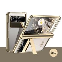 Google Pixel Fold Case Full Coverage Electroplated Transparent PC Shell With Kickstand Shockproof Anti-Scratch Google Pixel Fold gray