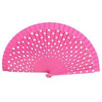 Portable Dots Pattern Flamenco Spanish Folding Fan Vintage Wood Handle Hand Fan Colorful Decorative Fan Filming Props pink