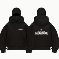 Krav Maga savigyna - Įkvėptas, 'Krav Maga' sistemos logotipas, dvigubas gobtuvas, balaklava, vyriškas džemperis su užtrauktuku, šiltas žiemai S juoda