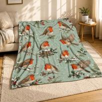 Winter Robin Cozy Throw Blanket Holiday Bird Decor 75cm*90cm gray
