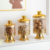 Golden Sealed Food-Grade Transparent Storage Jar with Lid for Dried Fruit and Snacks – Moisture-Proof Ornament beige