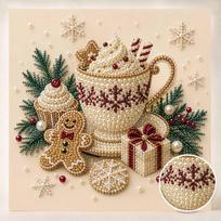 Pearl painting Christmas art kit gingerbread cup snowflake gift DIY home decor painting 30x30 beige